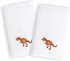 Sweet Kids Dinosaur Embroidered White Turkish Cotton Hand Towels (Set 2) Brown Novelty