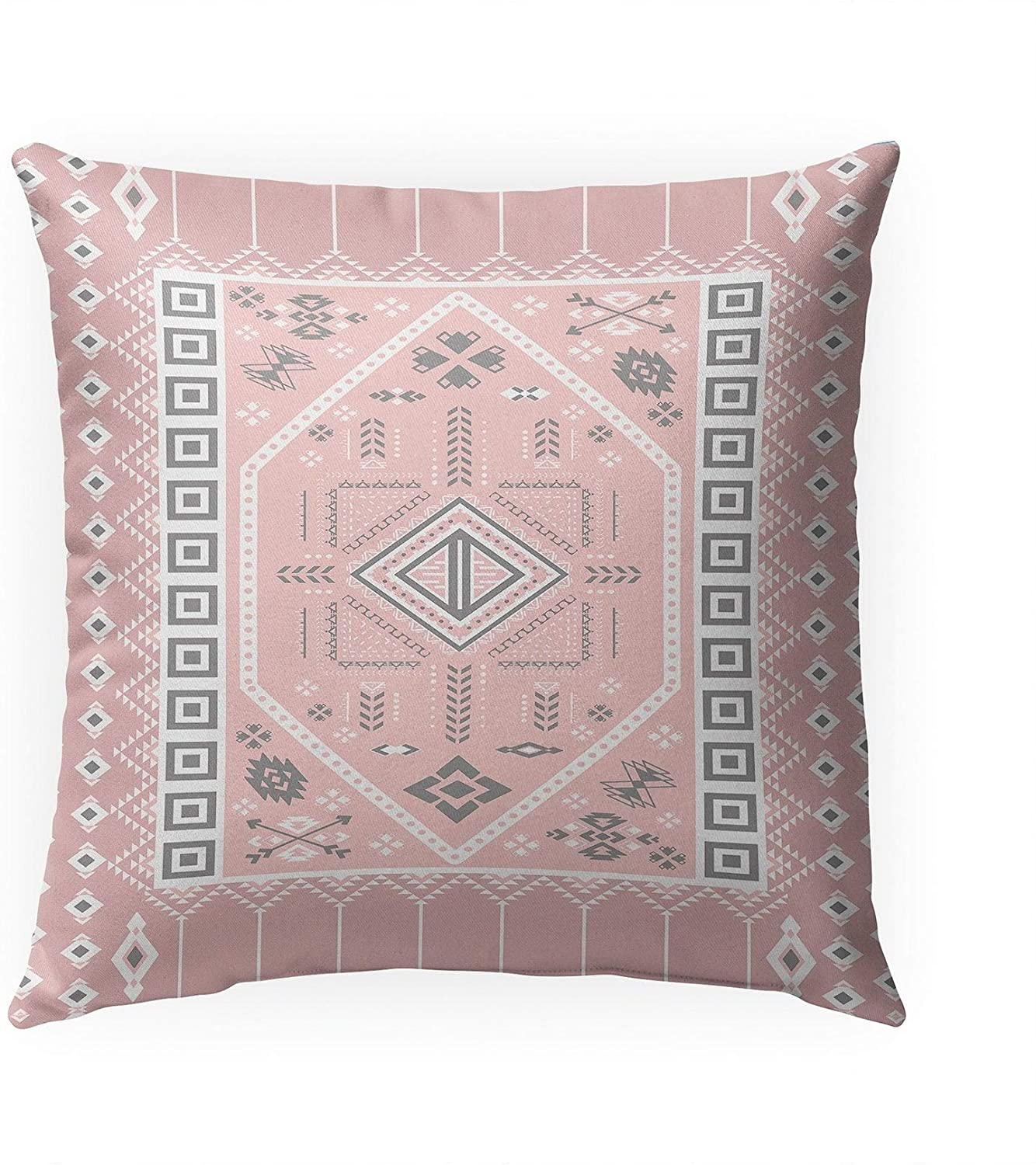 MISC Pink Indoor|Outdoor Pillow by 18x18 Pink Geometric Southwestern Polyester Removable Cover
