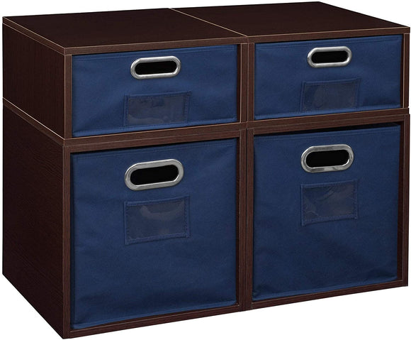 Unknown1 Storage Set 2 Full Cubes/2 Half Cubes Foldable Bins Truffle/Blue Blue Modern Contemporary Laminate Wood Finish