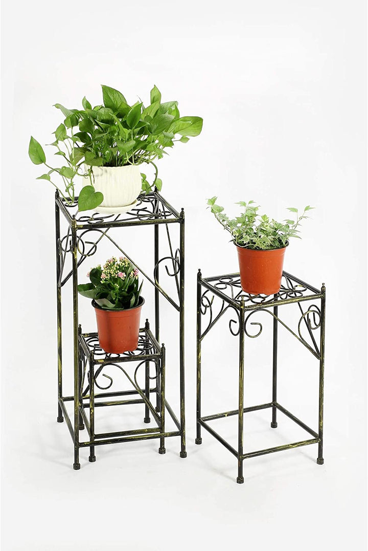 Square Cast Iron Plant Stand Set 3 Black Metal - Diamond Home USA