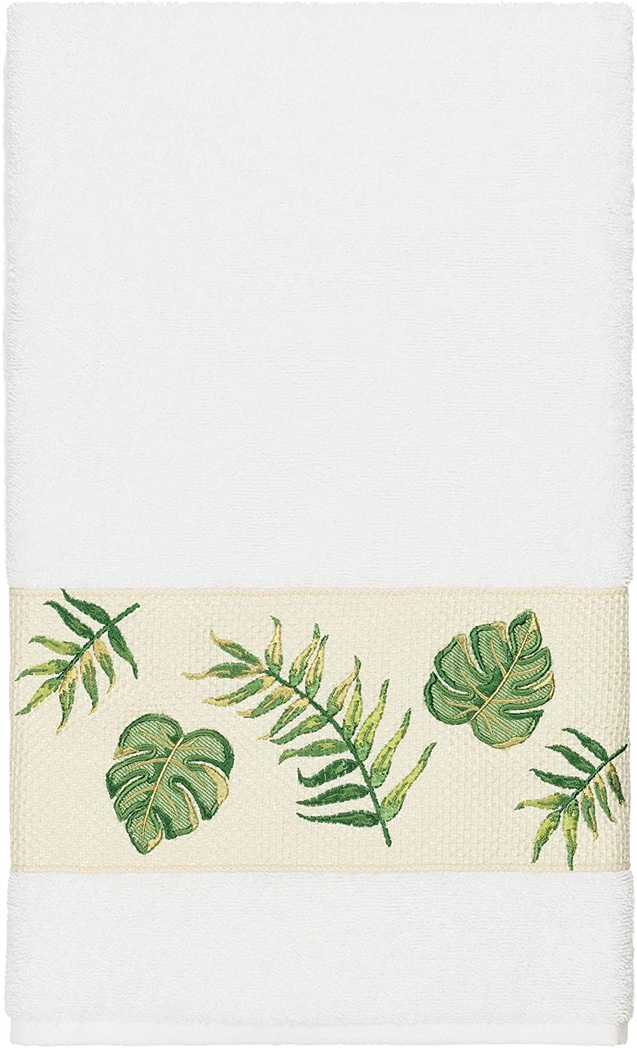 Turkish Cotton Palm Fronds Embroidered White Bath Towel