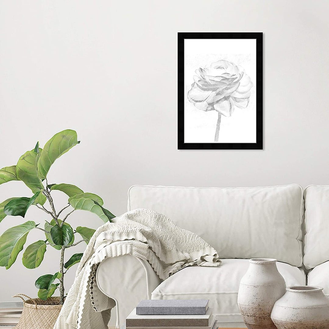 White Silver Peony' Floral Botanical Wall Art Framed Florals