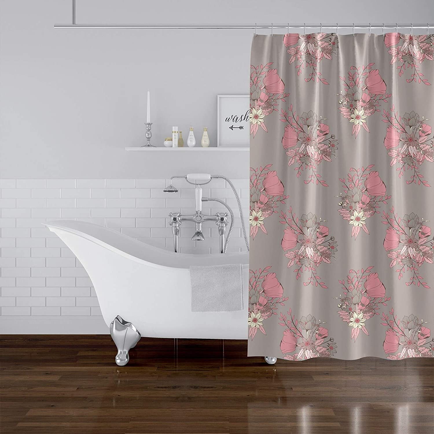 MISC Blossom Shower Curtain by 71x74 Pink Floral Cottage Polyester