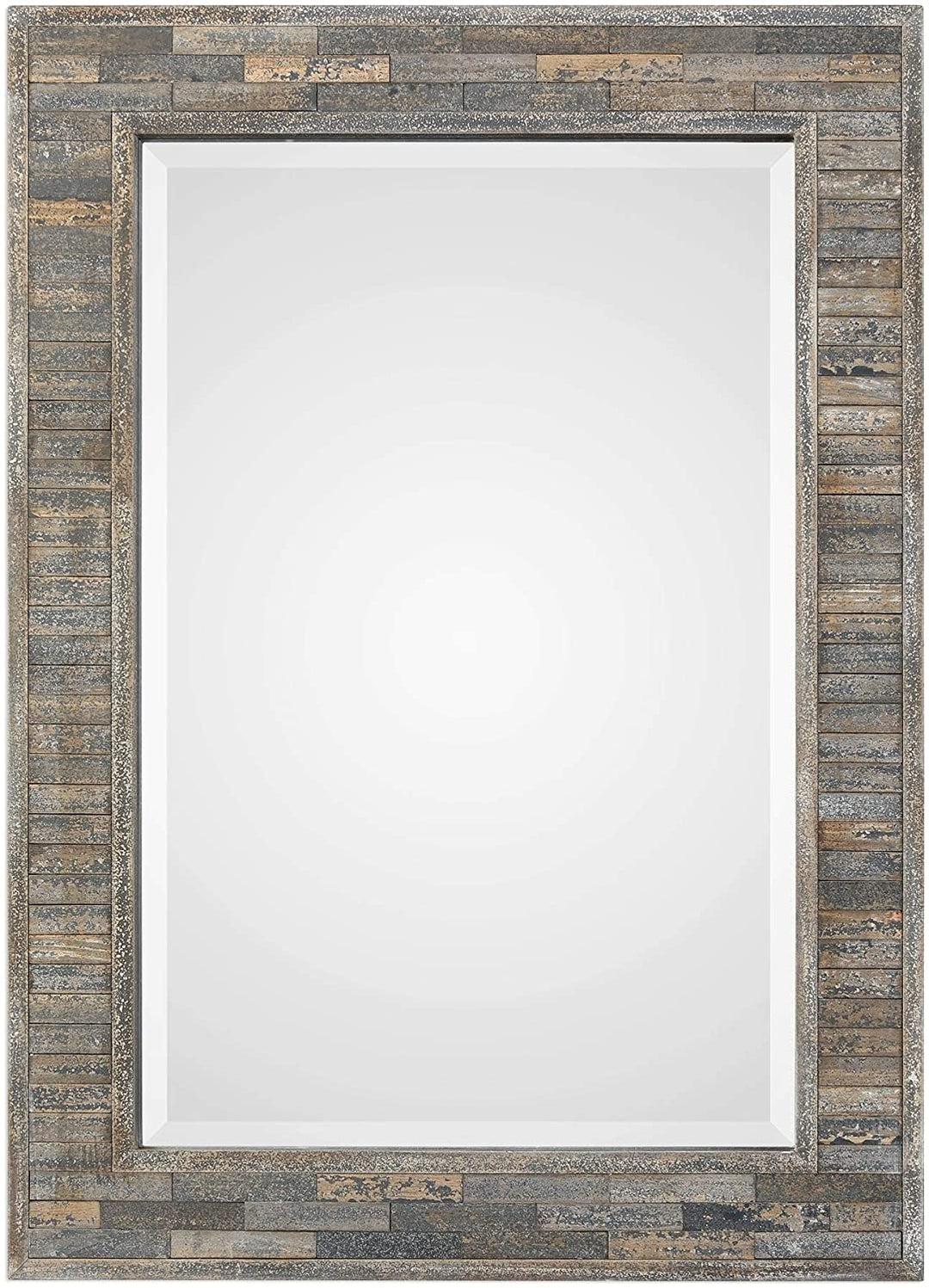 Charcoal Blue Rectangular Mirror Farmhouse Rustic Beveled Glass