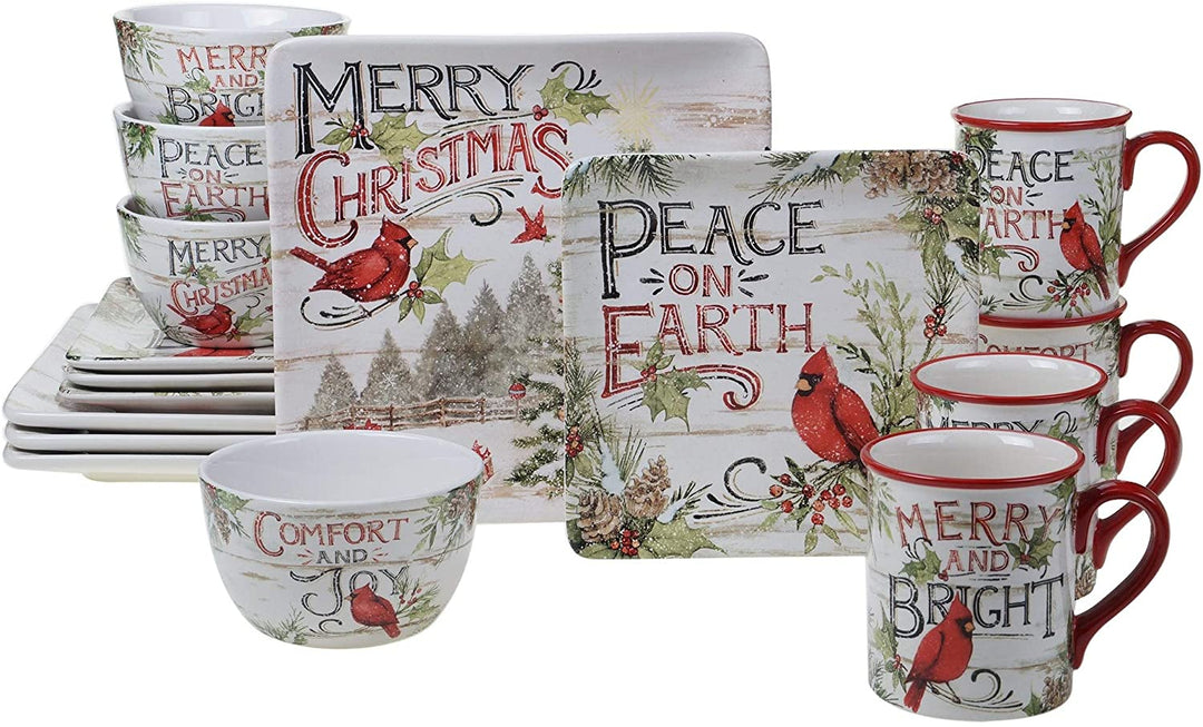 Christmas 16 Piece Dinnerware Service 4 Green Color Red