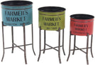 MISC Set 3 Rustic 22 25 28 Inch Planters Stands Blue Green Red Iron
