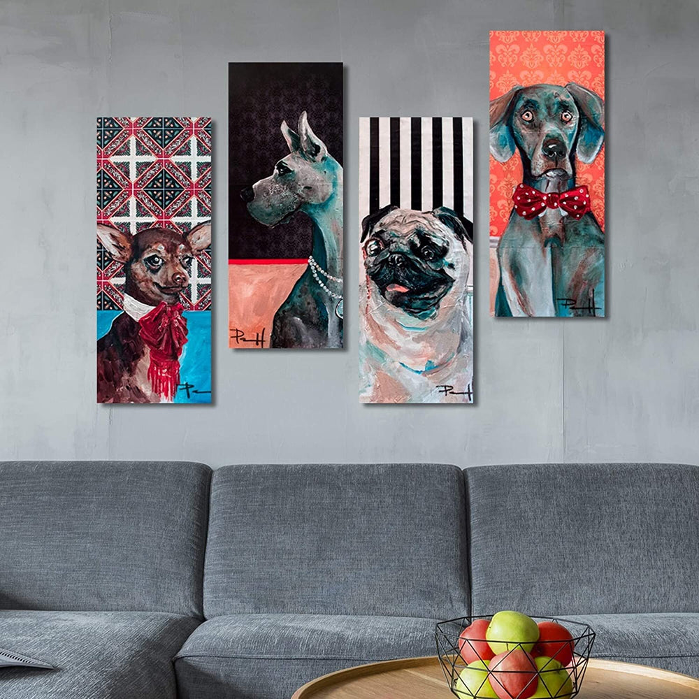 Fancy Dogs Wrapped Canvas Art Set 4 8x20x4 Rectangle - Diamond Home USA