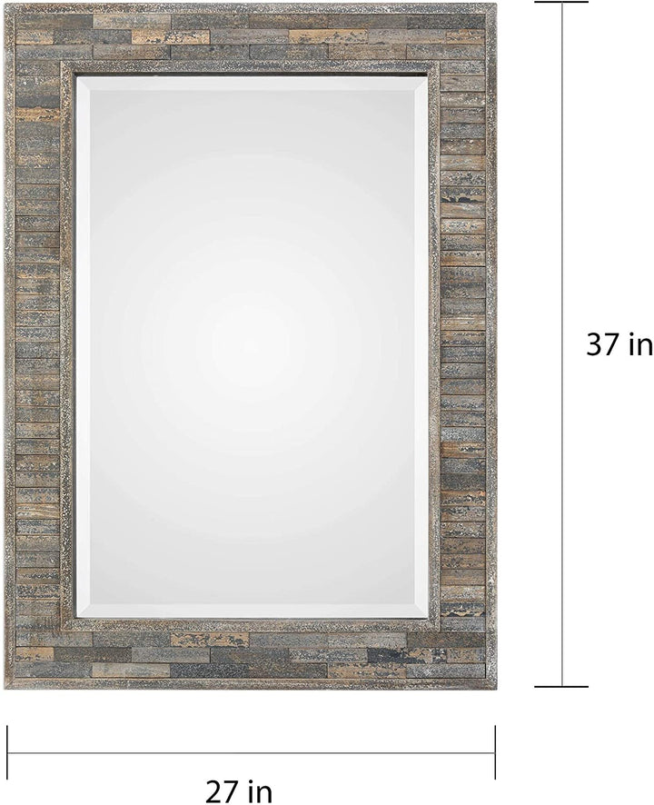 Charcoal Blue Rectangular Mirror Farmhouse Rustic Beveled Glass