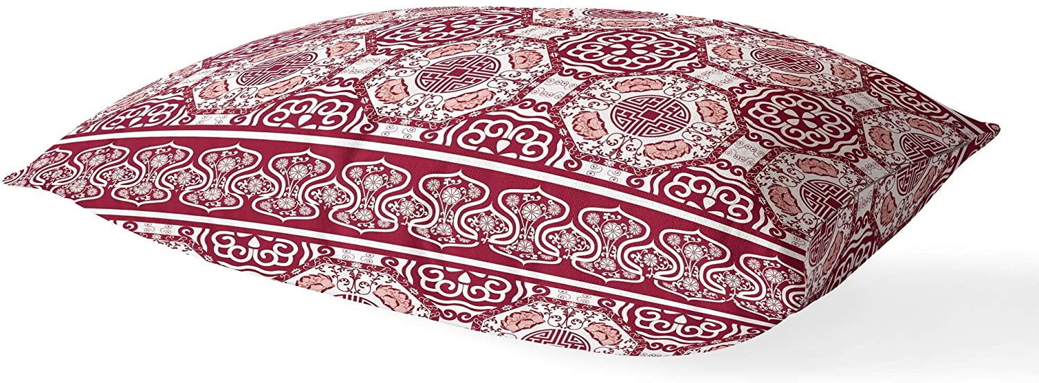 UKN Burgundy Lumbar Pillow Red Geometric Global Polyester Single Removable Cover