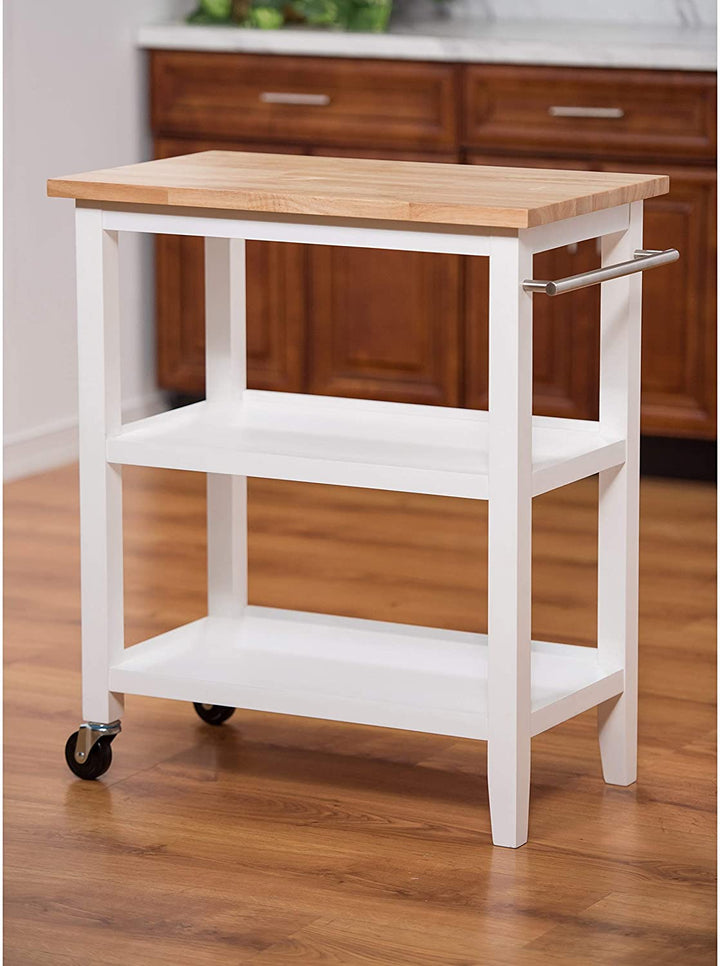 White Wooden Kitchen Cart Stainless Steel Wood - Diamond Home USA