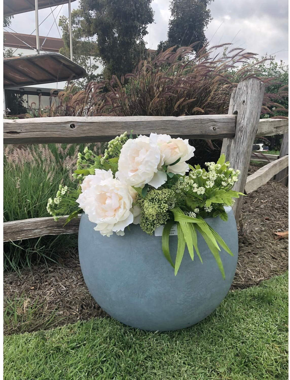 Lightweight Concrete Bowl Cement Color Planter Medium 15 7'x15 7'x10 2' Grey Round Handmade - Diamond Home USA