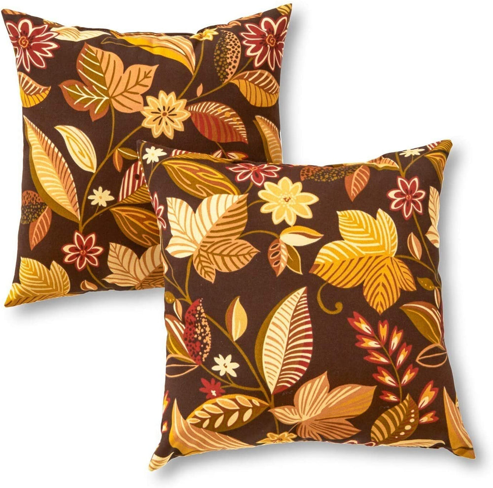 Woodsy Floral Outdoor 17 inch Accent Pillow (Set 2) Brown Red Yellow Traditional Transitional Polyester Fade Resistant Uv Water