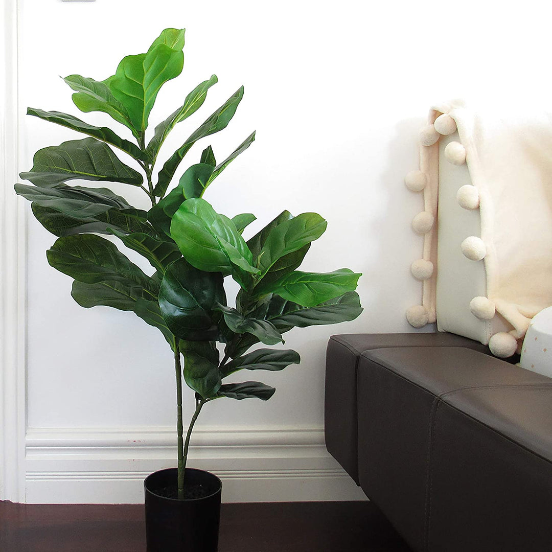 3ft Leaf Fig Tree Pot 36" H X 24" W 18" Dp Green - Diamond Home USA