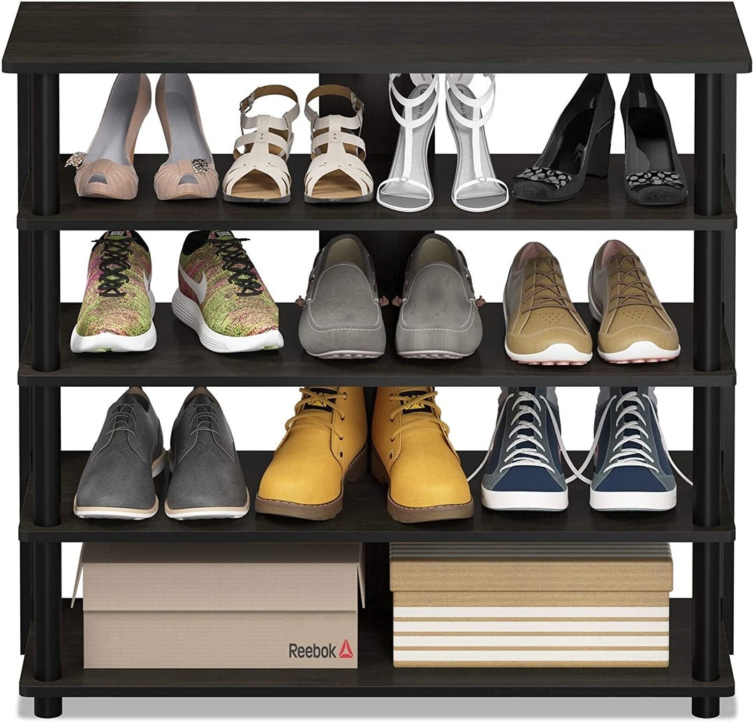 5 Tier Wide Shoe Rack Espresso Assembly Required 4 Brown Grey Modern Contemporary Wood Includes Hardware