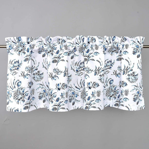 Watercolor Floral Leaves Room Darkening Window Curtain Valance Rod Pocket Single 52'' Width X 18'' Length Navy Modern Contemporary 100% Polyester