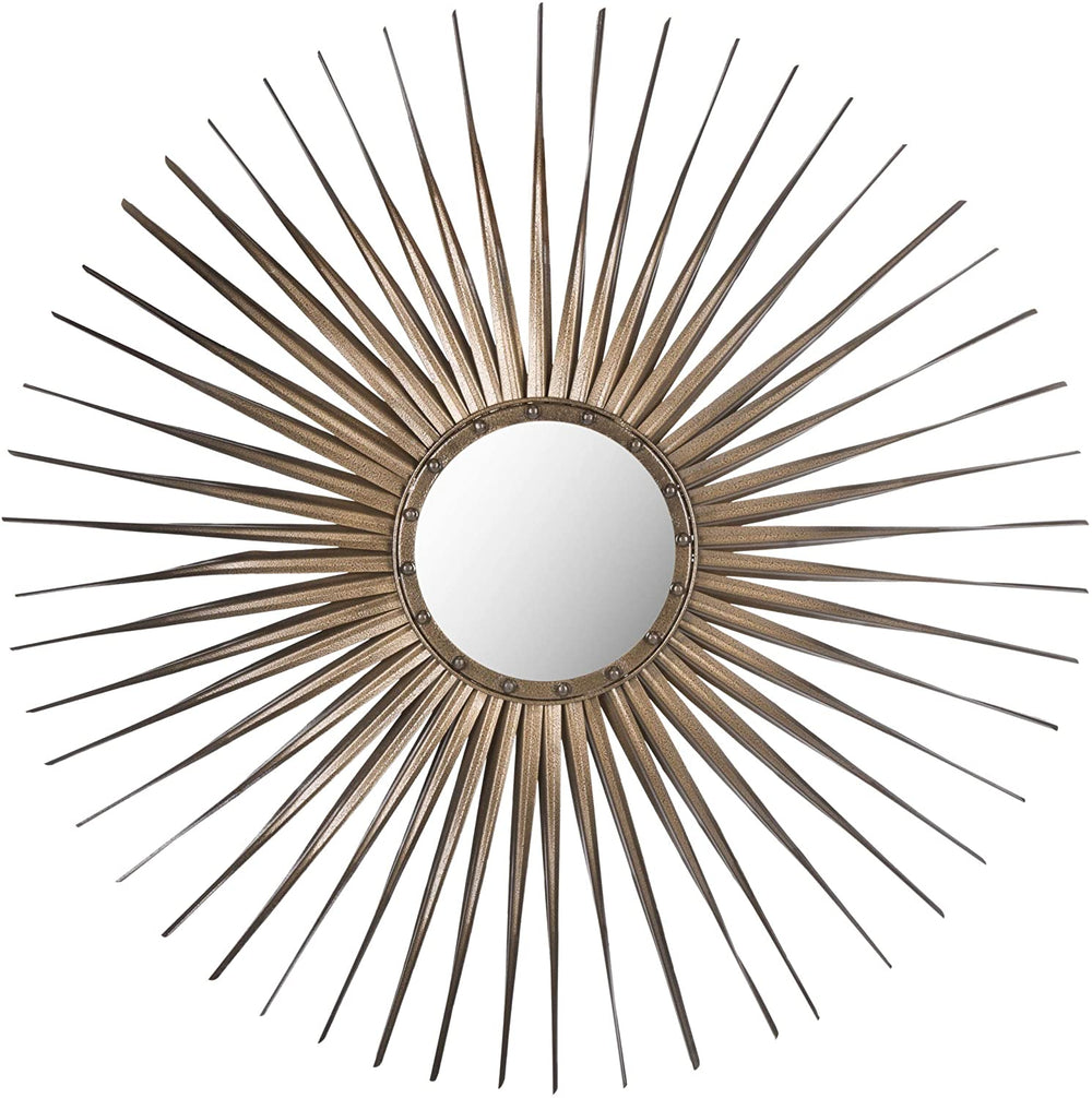 Gold Nailhead Sunburst 34 inch Decorative Mirror 33 5" X 1" Mid Century Modern Includes Hardware - Diamond Home USA