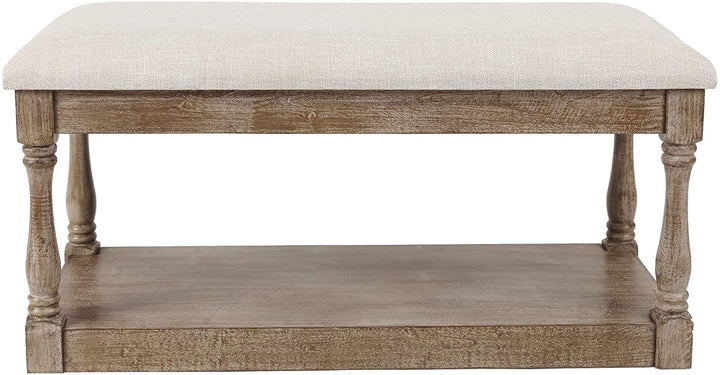 Upholstered Beige Linen Entryway Bedroom Bench Solid Modern Contemporary Weathered Storage - Diamond Home USA