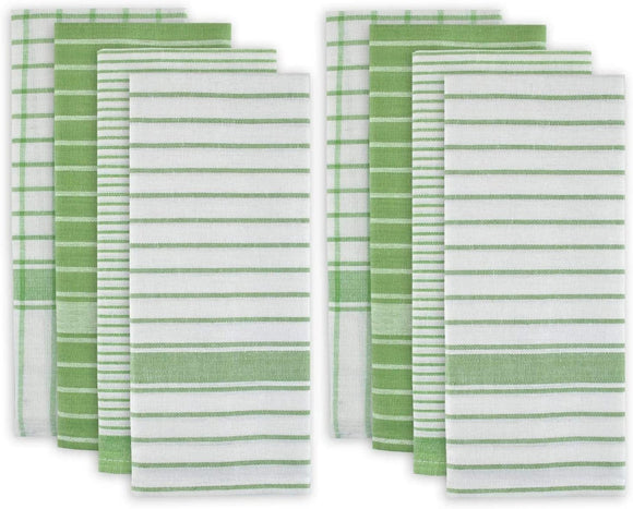 Green White Cotton Assorted Oversized Dishtowels (Pack 8) Stripe Casual