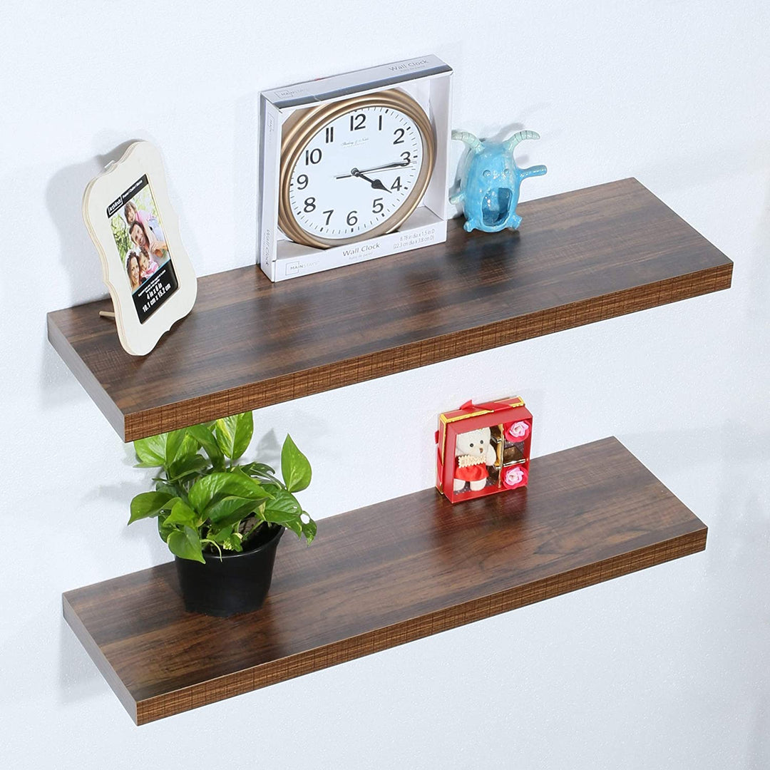 Set 2 Modern Contemporary Antique Walnut Floating Shelves