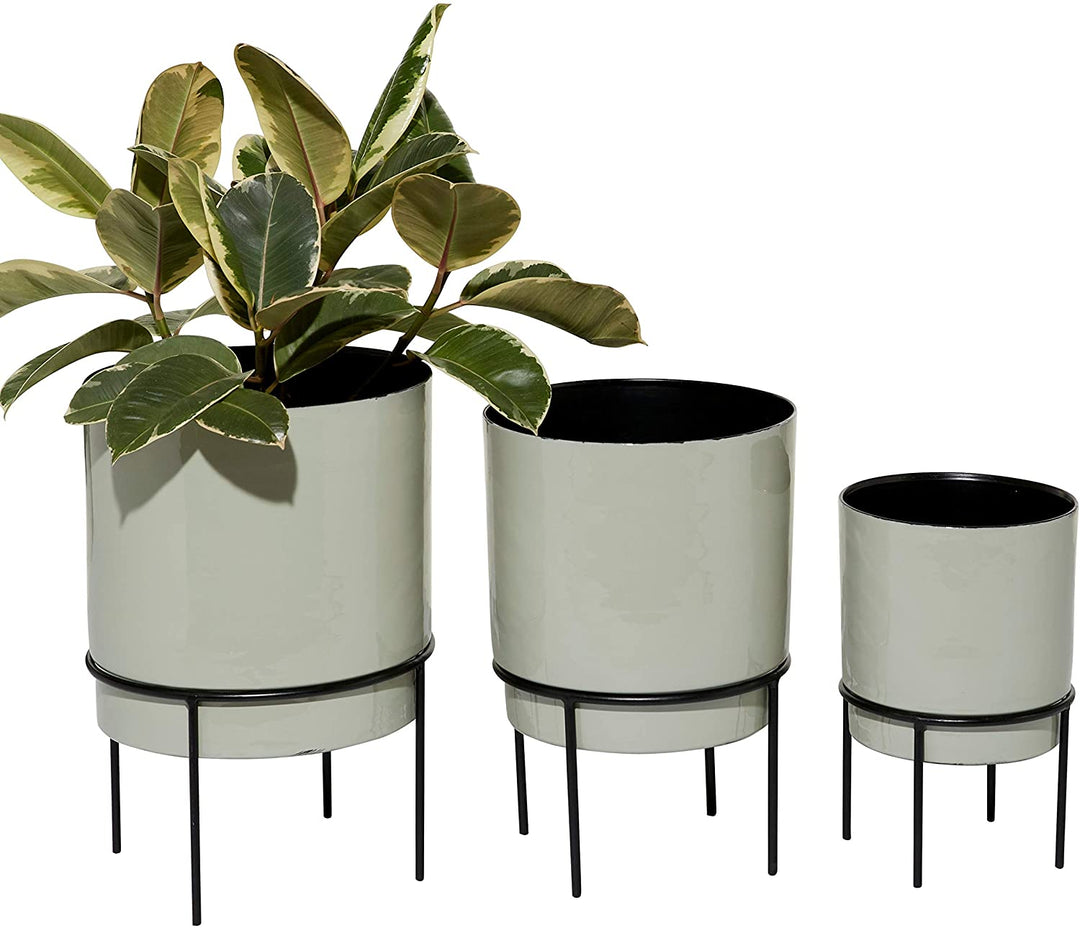 White Round Metal Planters Set 3 10" 13" 14"