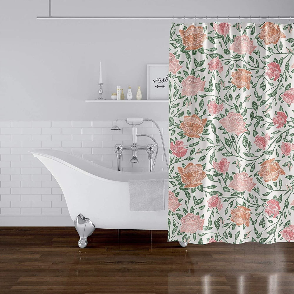 MISC Light Shower Curtain by 71x74 Pink Floral Cottage Polyester