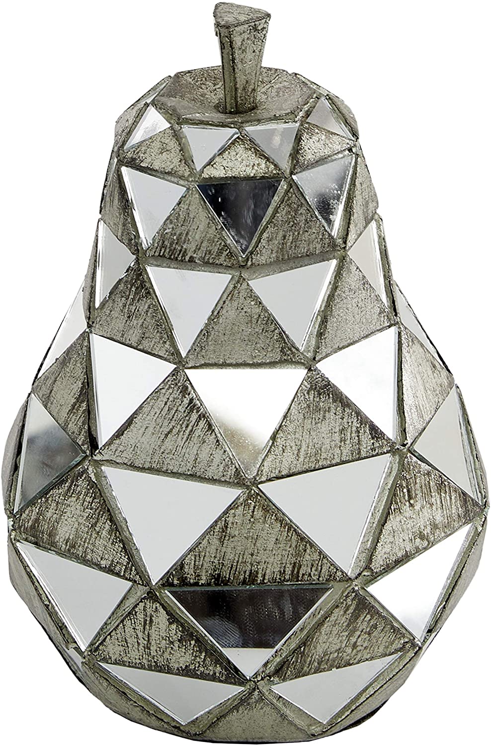 Polystone Tarnished Silver Glass Mirrored Geometric Fruit Sculptures Set 3 4 5" 6 25" 10 5" 7 X 6 10 Resin - Diamond Home USA