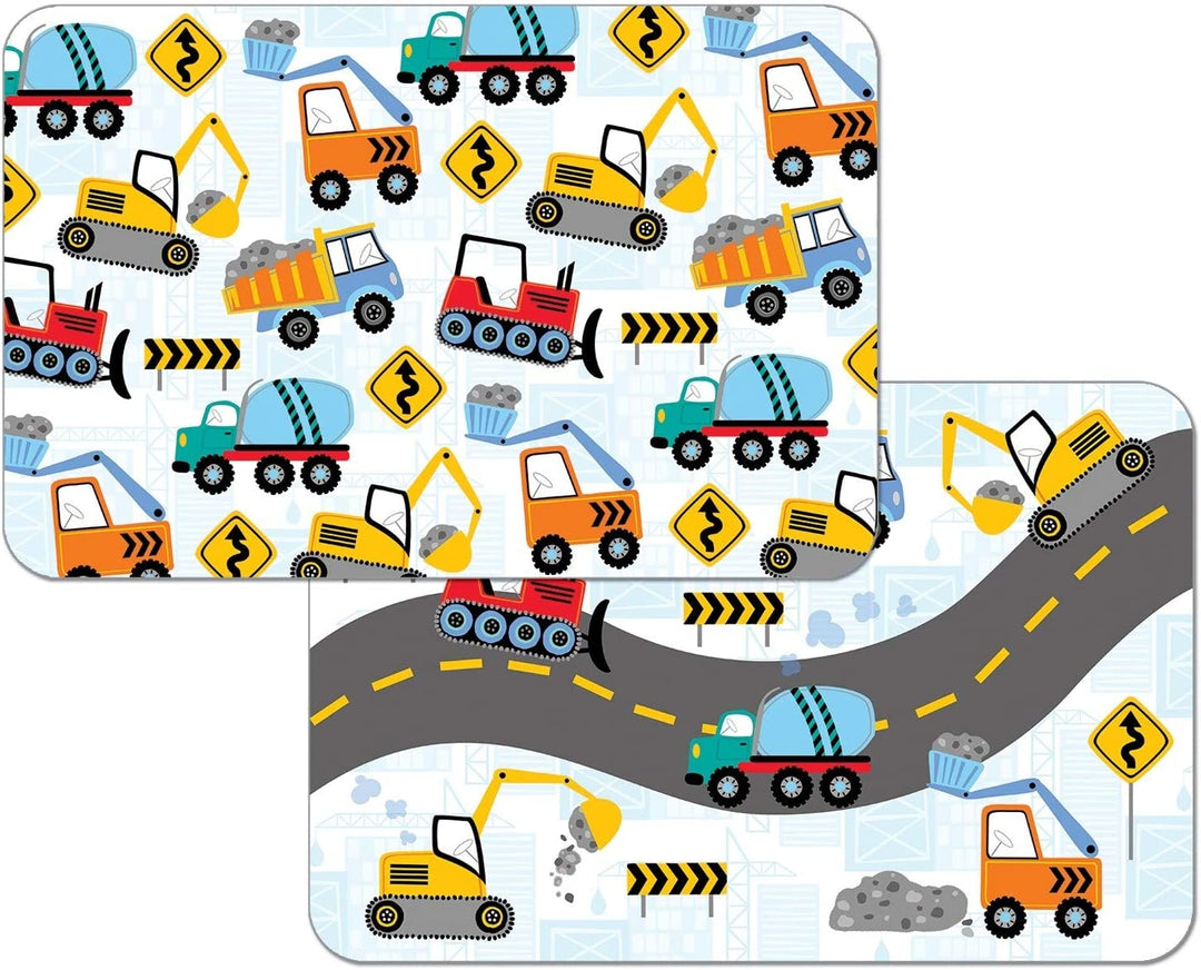 Wipe Clean Placemats Set 4 Kids Construction Trucks Color