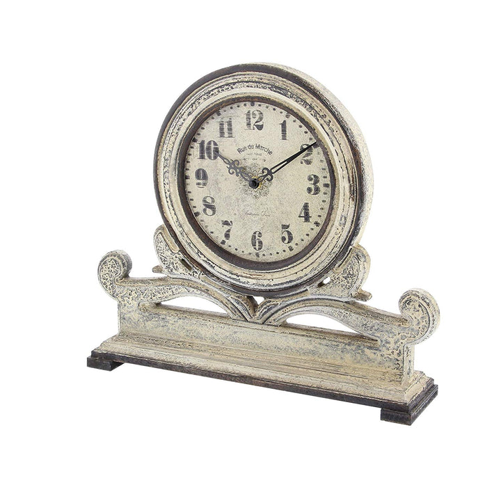 16"x15" Antique Mahogany Mantle Clock Indoor Use Grey Distressed White Finish Timepiece Art Farmhouse Rustic Livingroom Fireplace Table Clock Decor