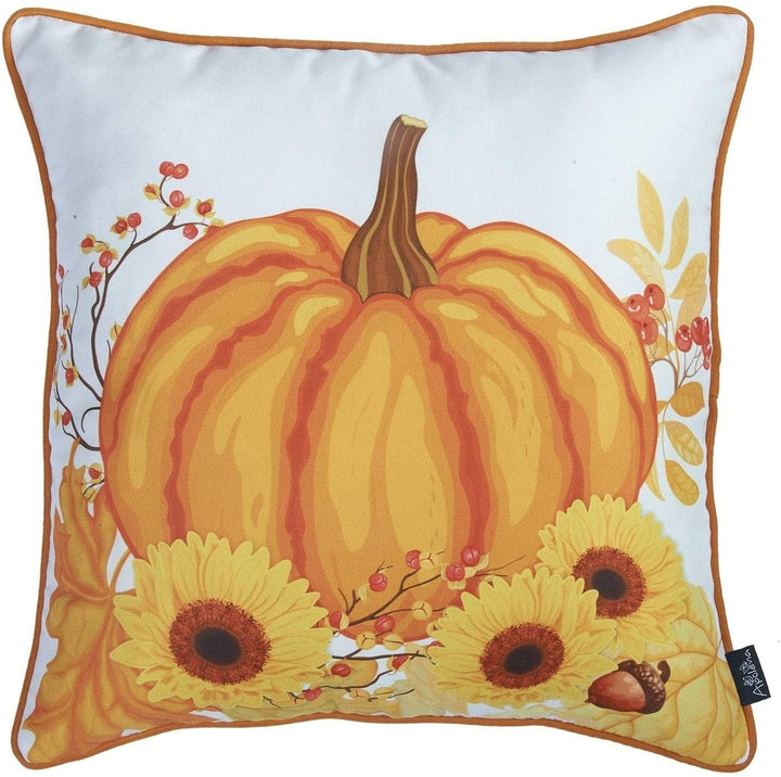 Fall Season Harvest Pumpkin Love Pillowcase 18"x18" (2 Pcs Set) Floral Polyester Two Pillows Removable Cover