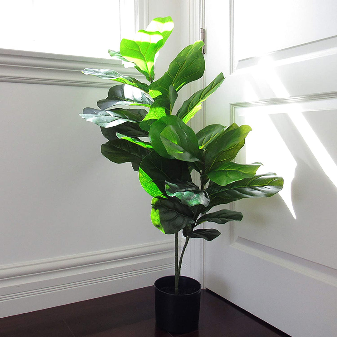 3ft Leaf Fig Tree Pot 36" H X 24" W 18" Dp Green - Diamond Home USA