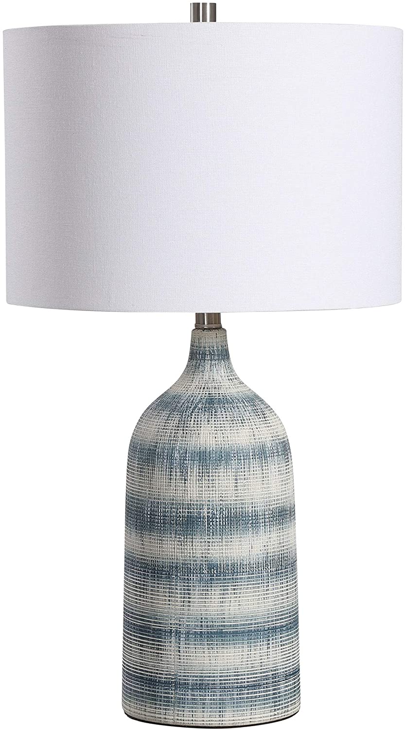 Blue White Ceramic 1 Light Table Lamp Modern Contemporary Transitional Nickel - Diamond Home USA