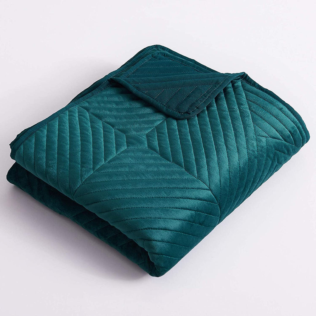 Velvet Quilted Throw Blanket Blue Geometric Solid Color Scandinavian Modern Contemporary Traditional Microfiber - Diamond Home USA