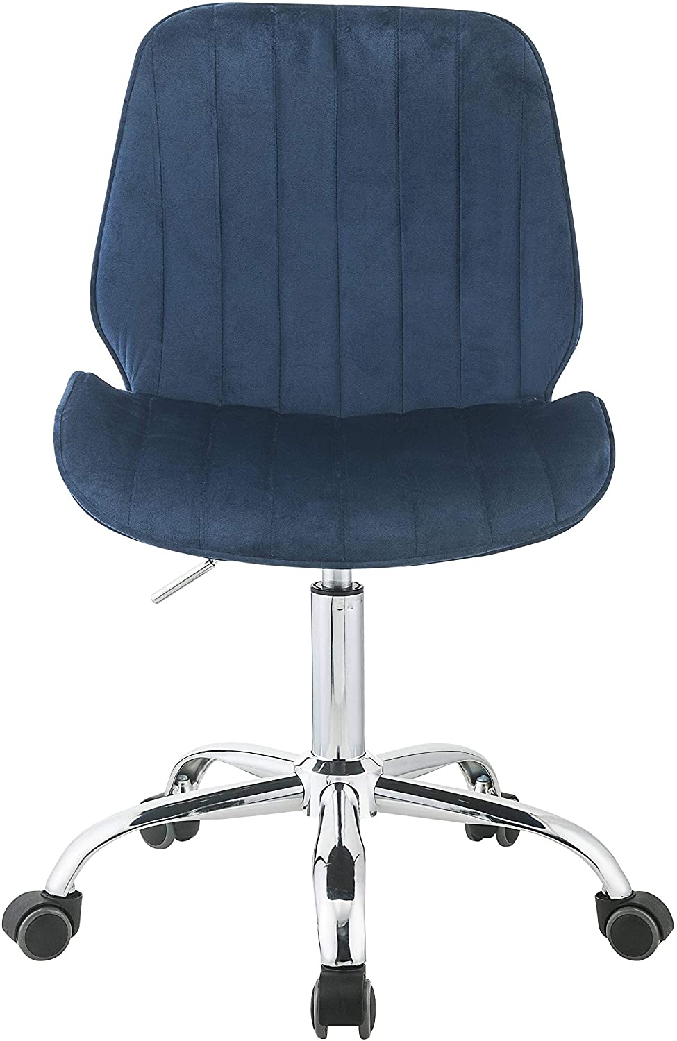 UKN Office Chair Twilight Blue Velvet Chrome Modern Contemporary Wood Adjustable Height
