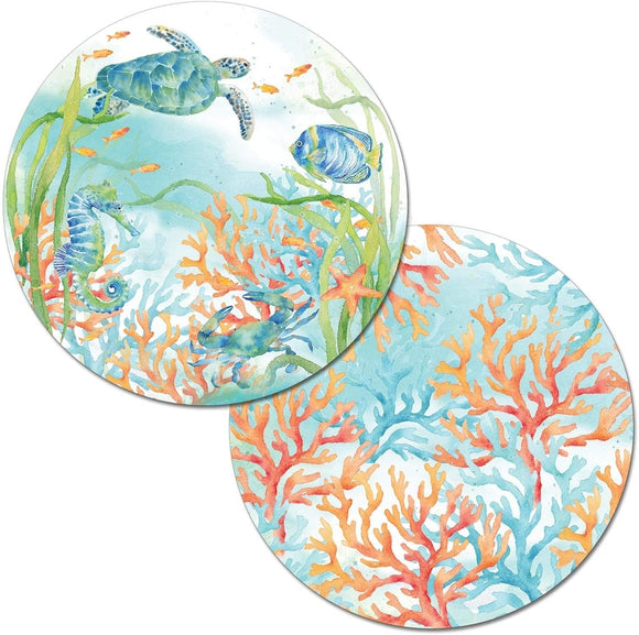 Round Wipe Clean Placemats Set 4 Sea Life Serenade Color Plastic