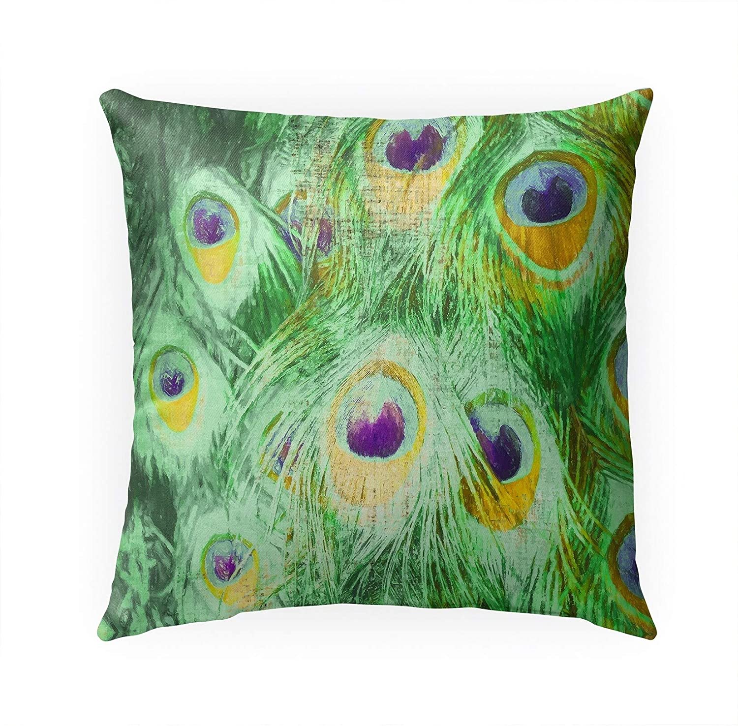 Feather Green Indoor|Outdoor Pillow by 18x18 Green Geometric Modern Contemporary Polyester Removable Cover