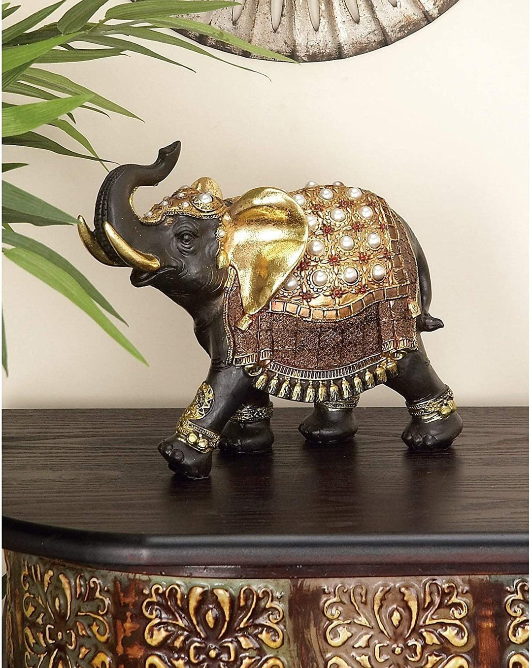 Gold Polystone Elephant Figurine White