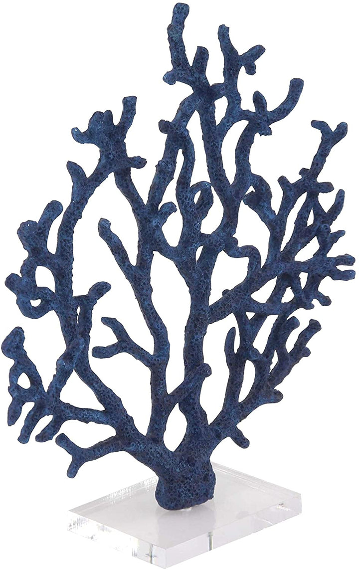 Coastal Polystone Blue Branched Coral Sculpture Nautical Resin Brass Finish - Diamond Home USA