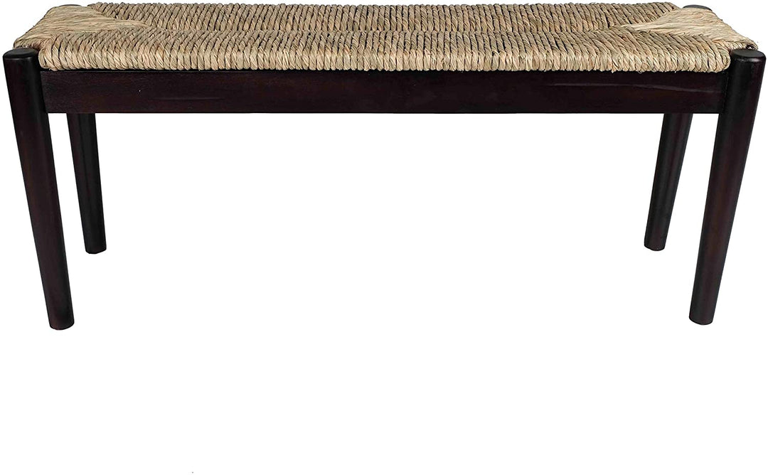 Indoor/Outdoor Seagrass Bench Black Finish Frame Solid Acacia Rubberwood - Diamond Home USA