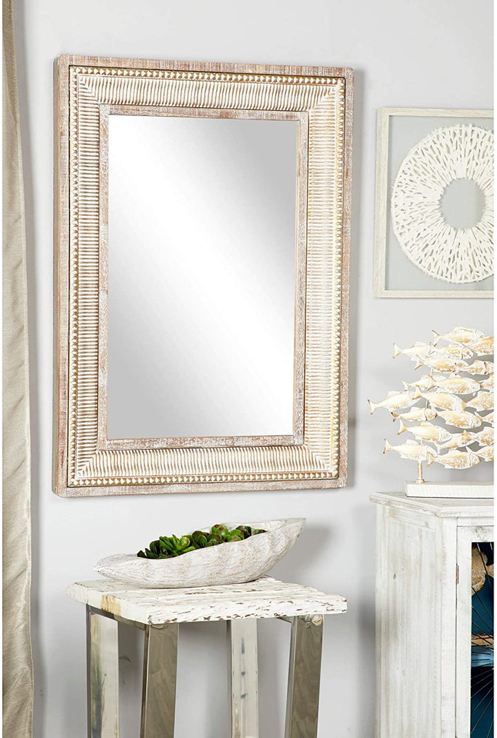 Farmhouse Large Rectangular Whitewashed Wood Gold Metal Wall Mirror 31" X 43" 31 2 43 - Diamond Home USA