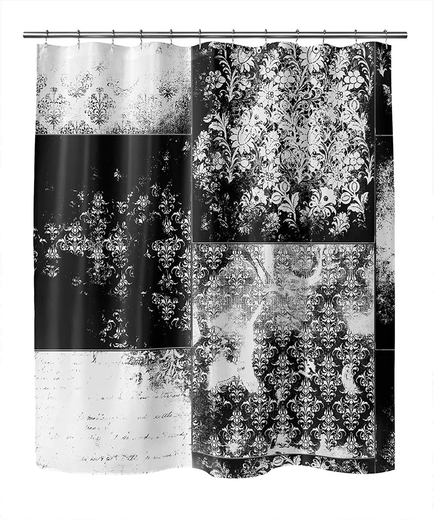 MISC Eclectic Bohemian Patchwork Black White Shower Curtain by 71x74 Black Patchwork Bohemian Eclectic Polyester