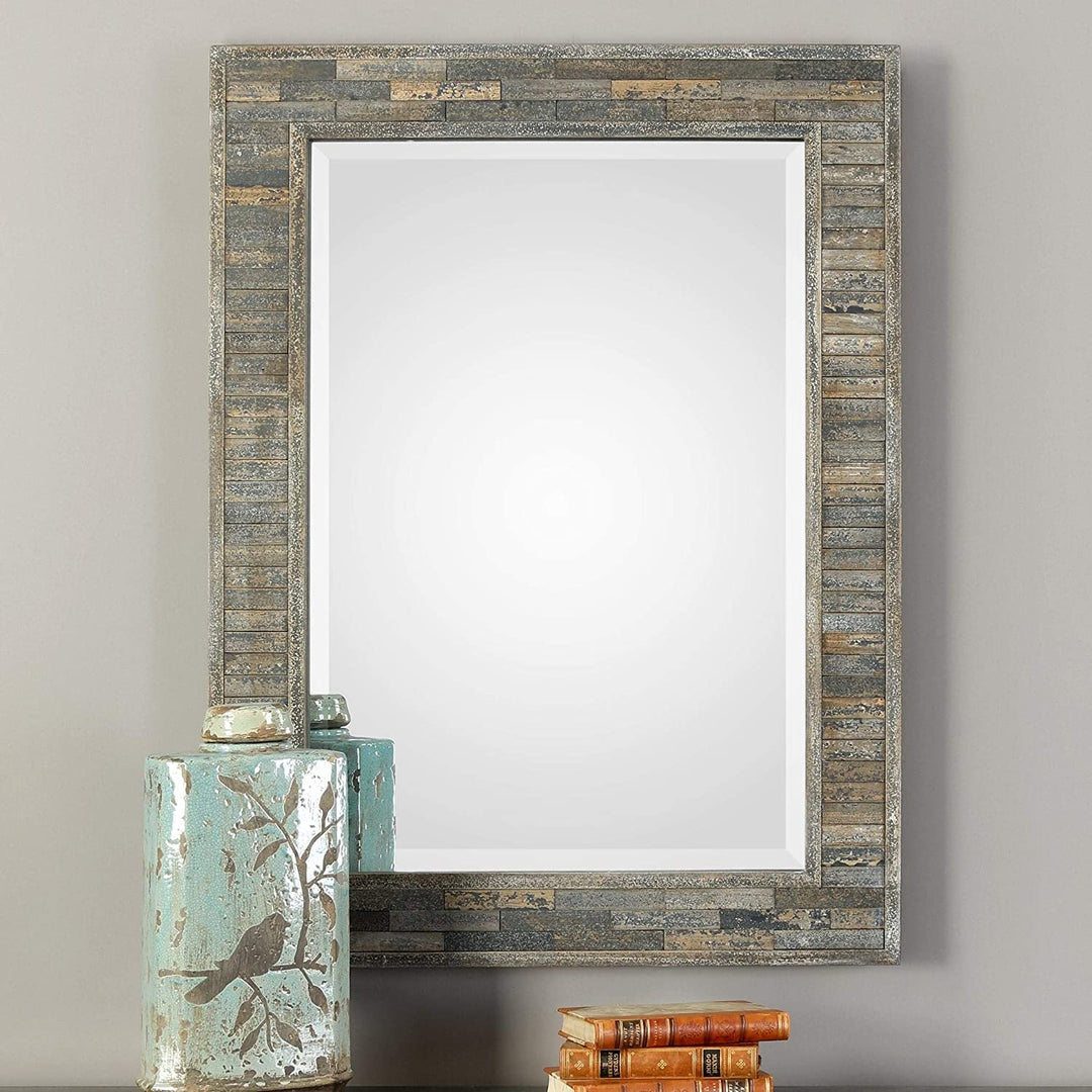 Charcoal Blue Rectangular Mirror Farmhouse Rustic Beveled