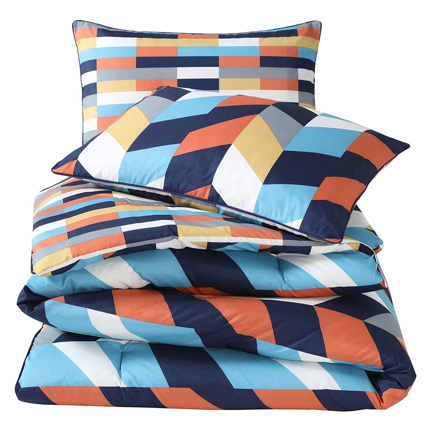 navy blue and orange bedding