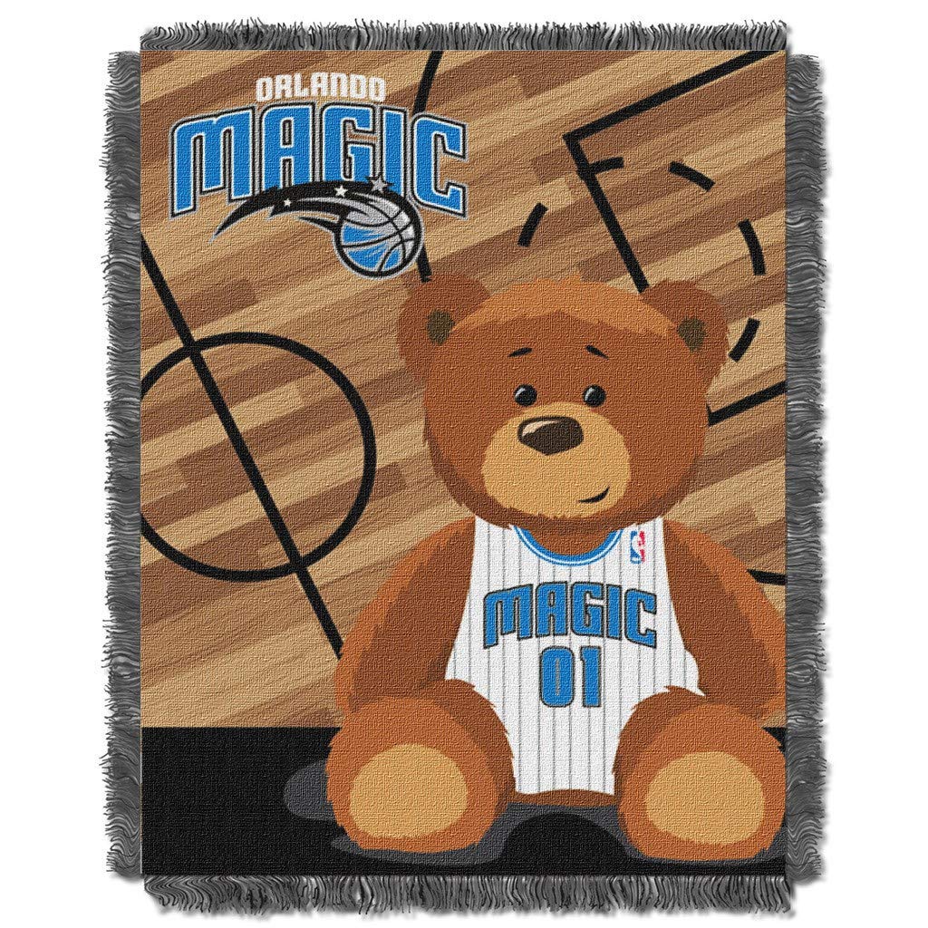 36"x46" NBA Magic Baby Throw Sports Basketball Blanket Teddy Bear Animal Team Logo Printed Plush Cozy Throw Blanket Kids Soft Warm Bedding Fringed