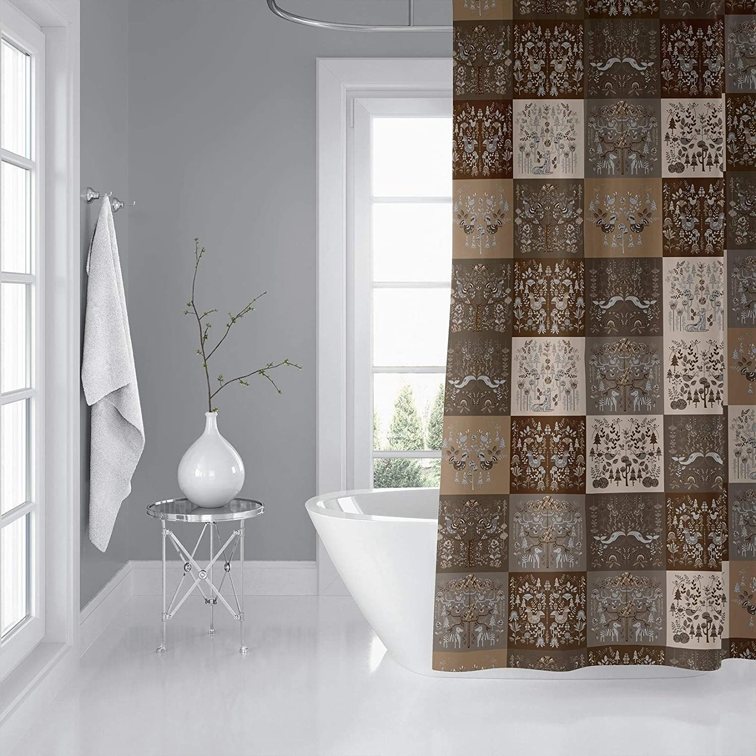 MISC Scandinavian Patchwork Neutral Shower Curtain by 71x74 Brown Patchwork Scandinavian Polyester
