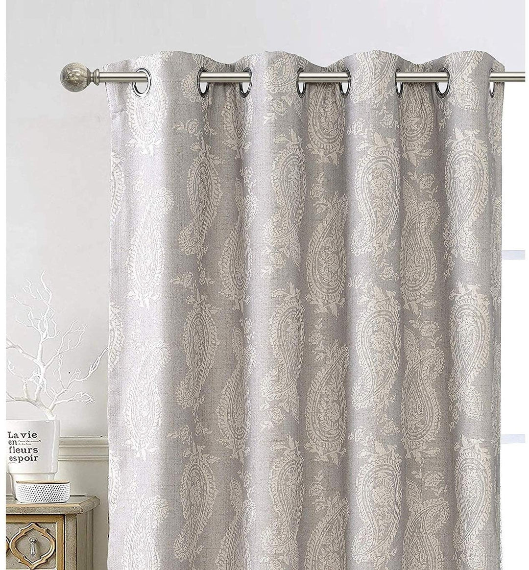 Curtain Linen Blend 2 Layers Curtains Paisley Block Panels