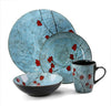 Midnight Blossom 16 Piece Stoneware Dinnerware Set Blue Floral Casual Round Microwave Safe - Diamond Home USA