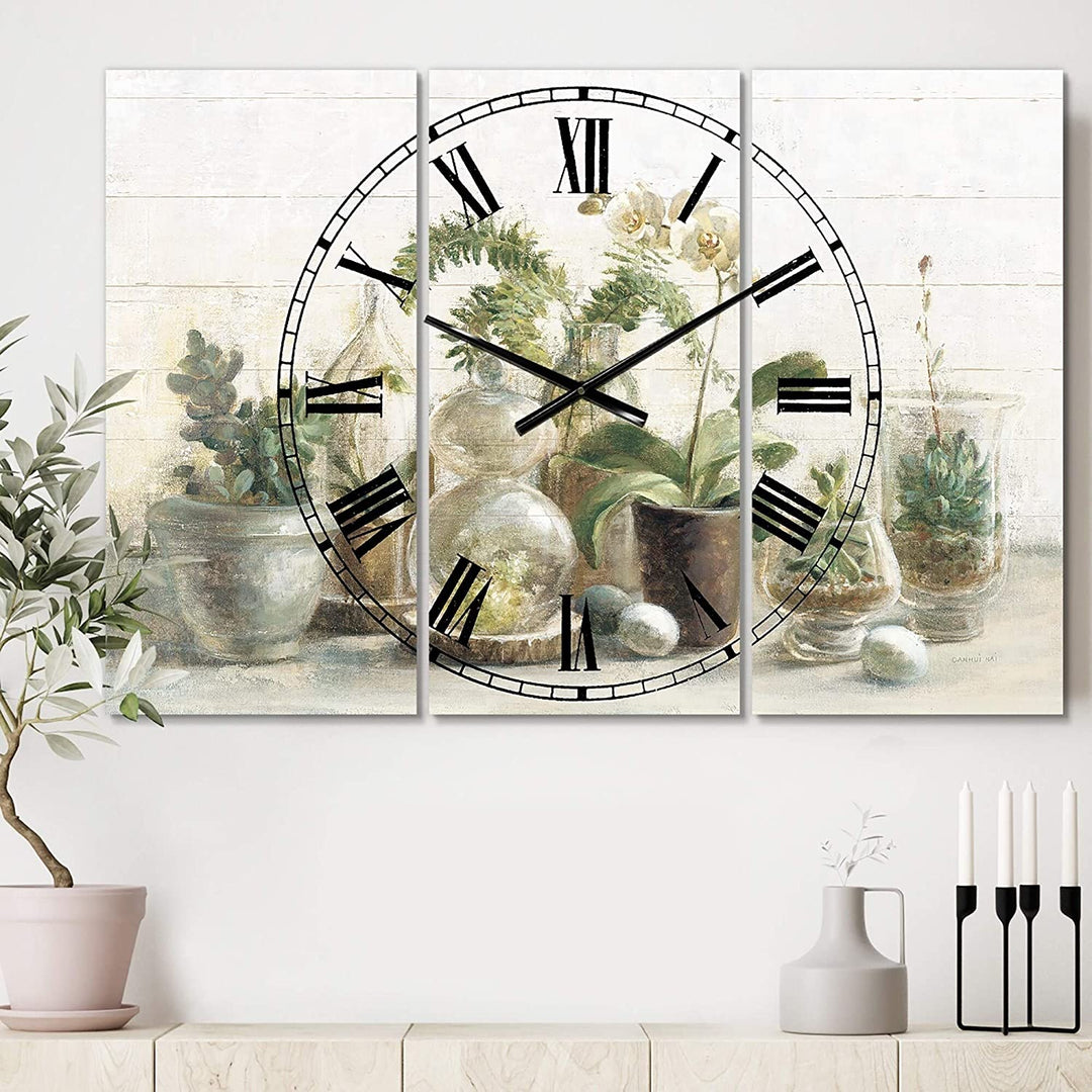 3 Panels Oversized Wall Clock 36 Wide X 28 High Panels Green