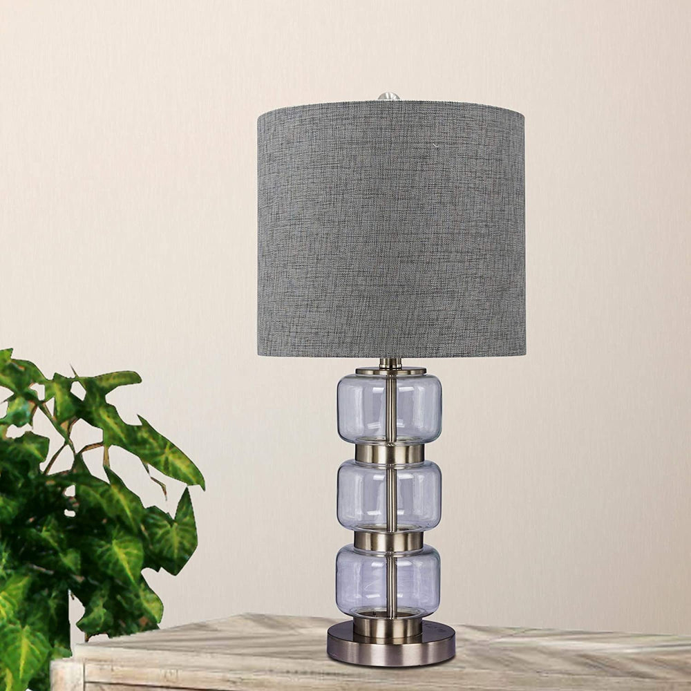 26 Smooth Stacked Glass Metal Table Lamp Brushed Steel Clear Finish Grey Transitional - Diamond Home USA