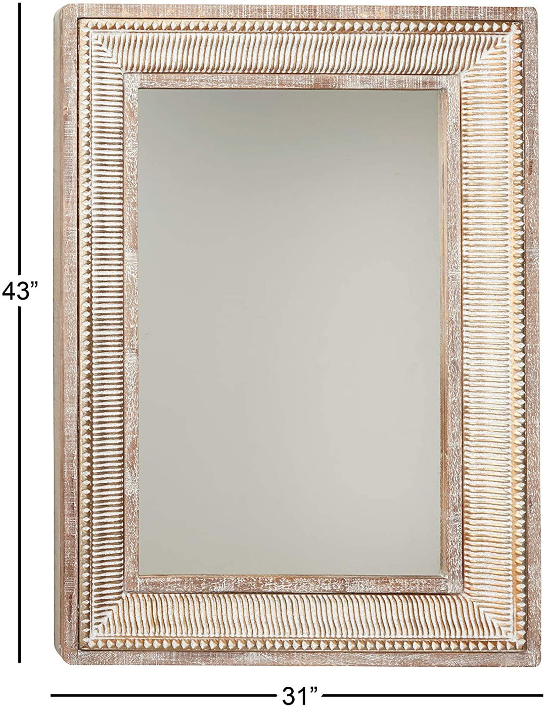 Farmhouse Large Rectangular Whitewashed Wood Gold Metal Wall Mirror 31" X 43" 31 2 43 - Diamond Home USA