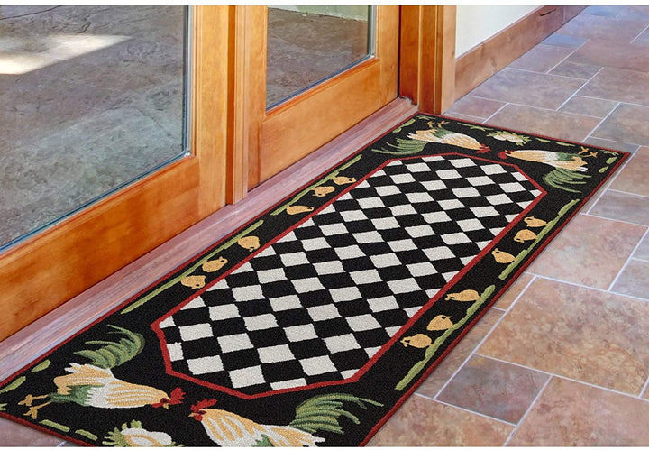 Frontporch Rooster Indoor/Outdoor Rug Black 24"x60" Novelty Rectangle Polyester Contains Latex - Diamond Home USA